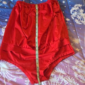Red High Waist Women's Strapless Classic Retro One Piece Swimsuit L